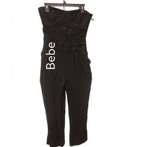 Classy Bebe Strapless Black Lace Bustier Jumpsuit Size 10